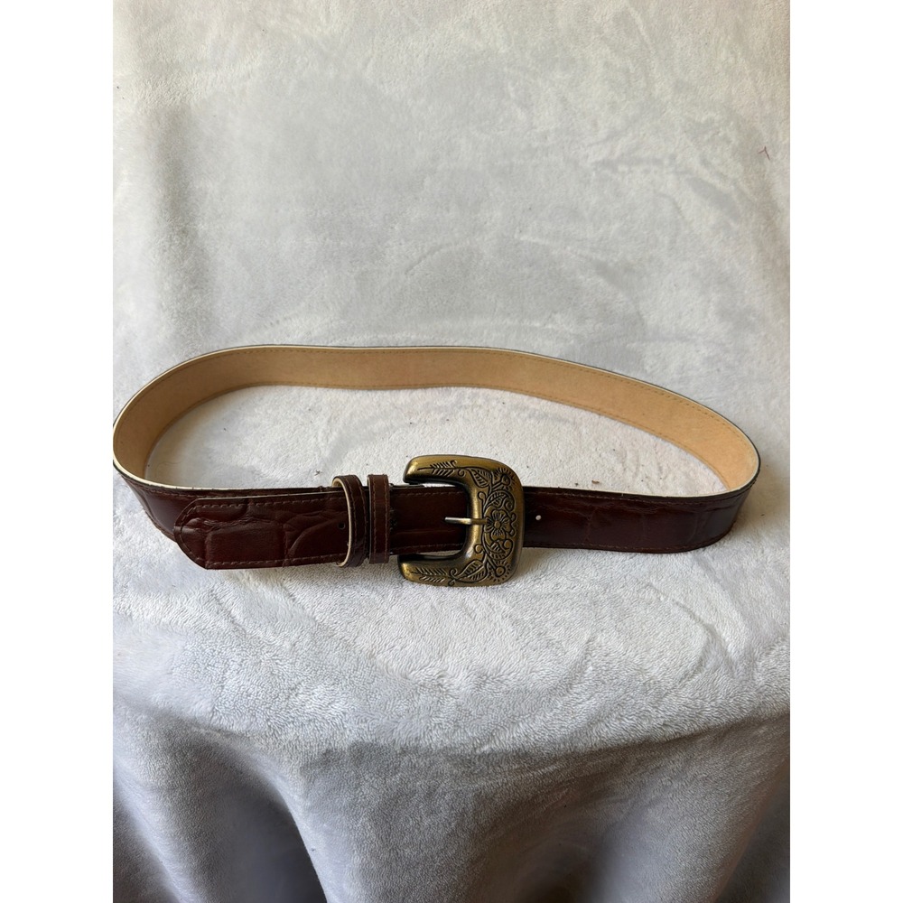 Unbranded Croc Embossed Belt Womens M Brown Excellent Floral Buckle Western